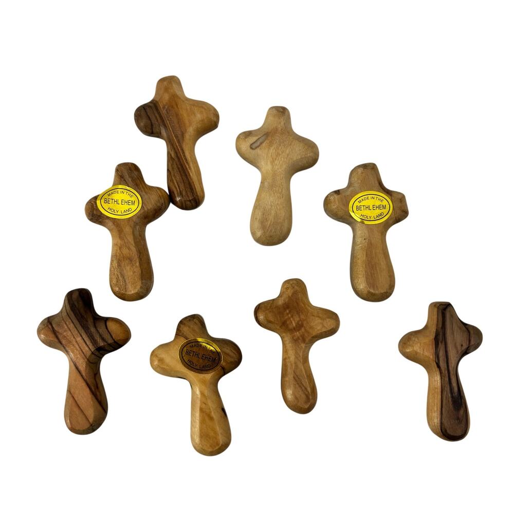 8 Handmade Small Pocket Comfort Cross Olive Wood Holy Land Bethlehem